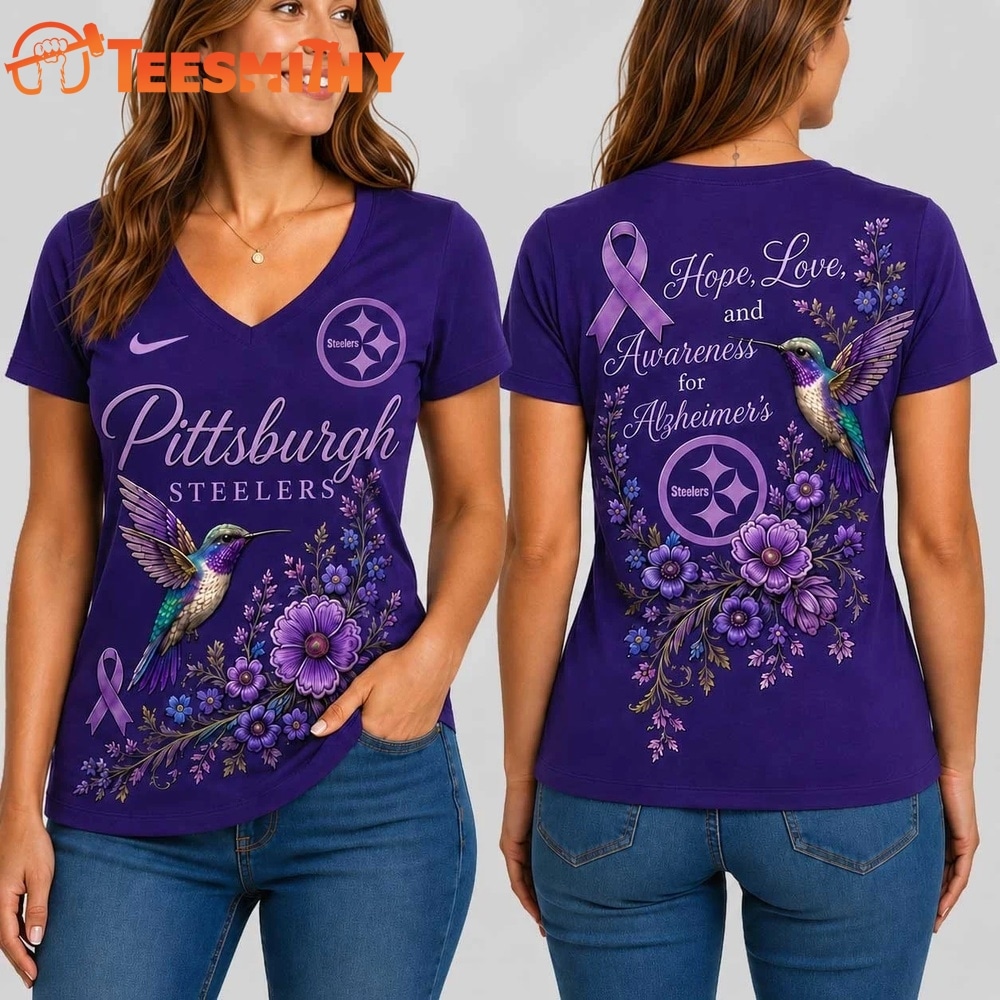 Pittsburgh Steelers NFL Alzheimer’s Awareness Month V neck T Shirt
