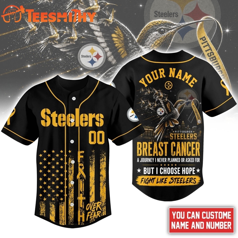 Pittsburgh Steelers NFL Breast Cancer Hope Over Fear Baseball Jersey