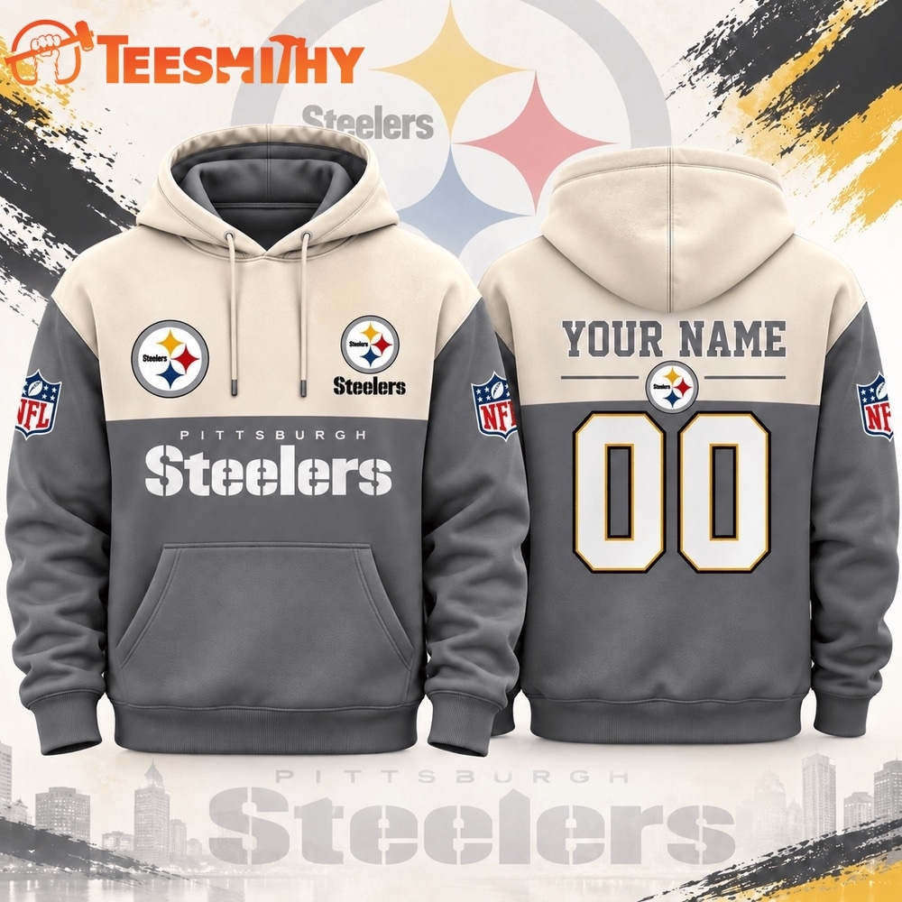 Pittsburgh Steelers NFL Custom Varsity Colorblock Pullover Hoodie