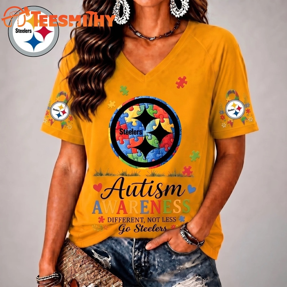 Pittsburgh Steelers NFL Different, Not Less Autism Awareness V neck T Shirt