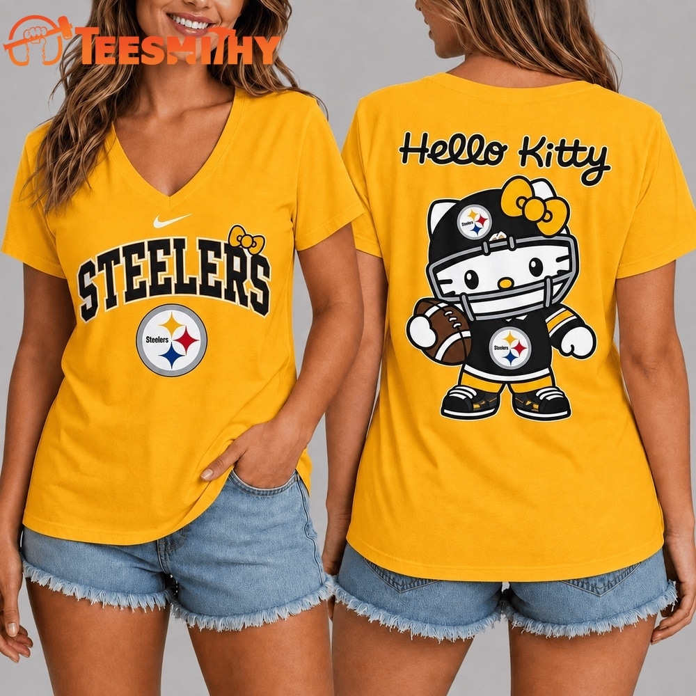Pittsburgh Steelers NFL Hello Kitty Football V Neck T Shirt