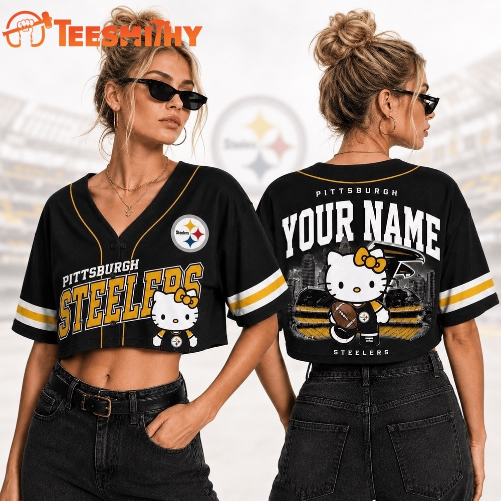 Pittsburgh Steelers NFL Hello Kitty Personalized Crop Top Baseball Jersey