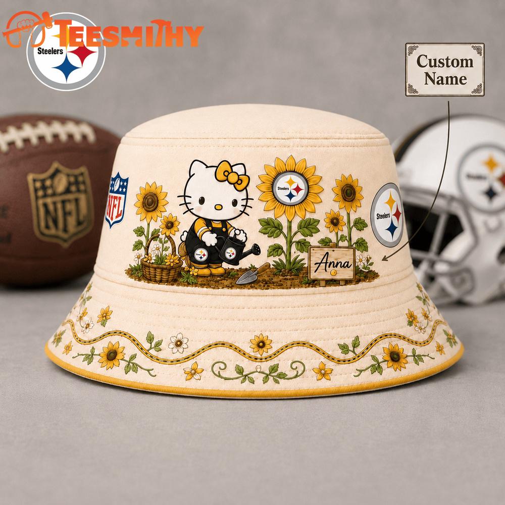Pittsburgh Steelers NFL Hello Kitty Sunflower Garden Bucket Hat