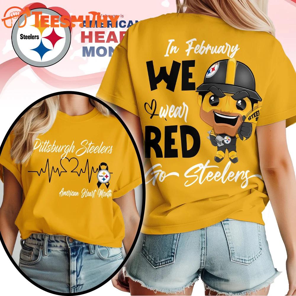 Pittsburgh Steelers NFL Mascot American Heart Month Unisex 3D Shirt