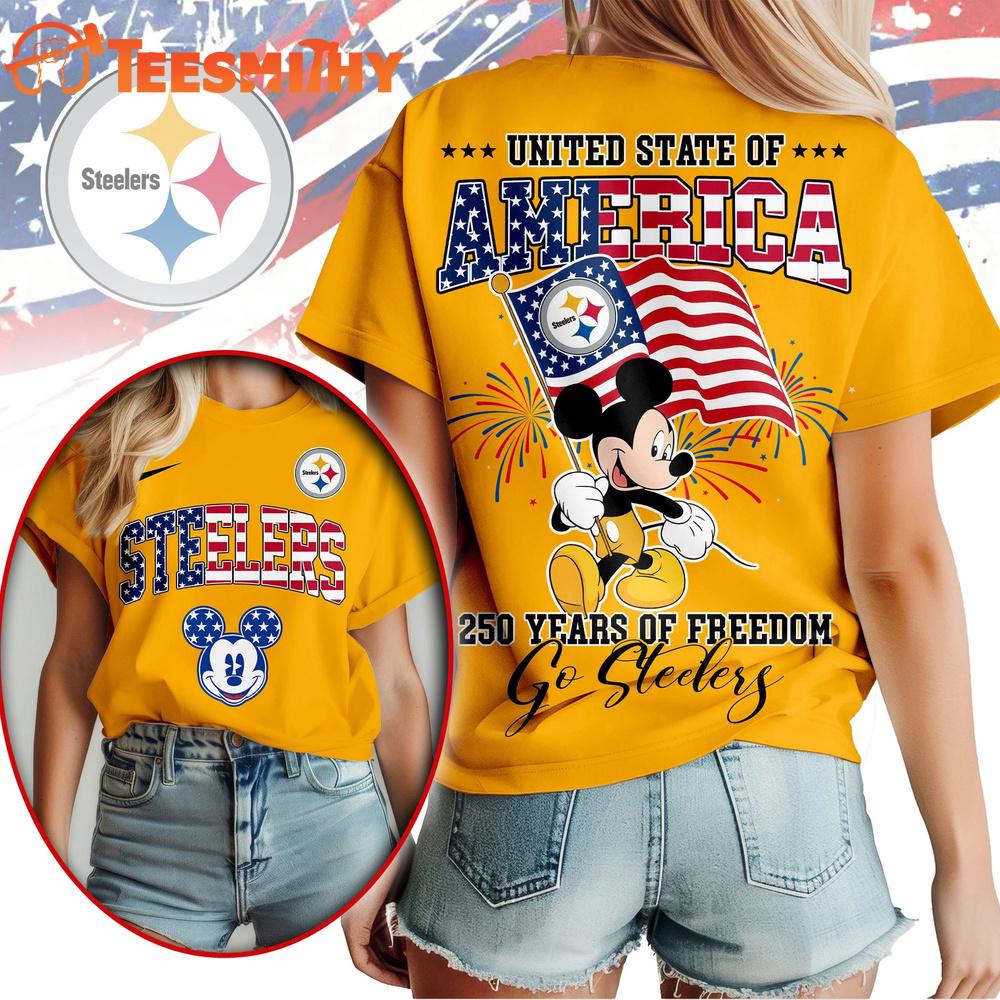 Pittsburgh Steelers NFL Mickey America Flag Freedom 250 Years 3D T Shirt