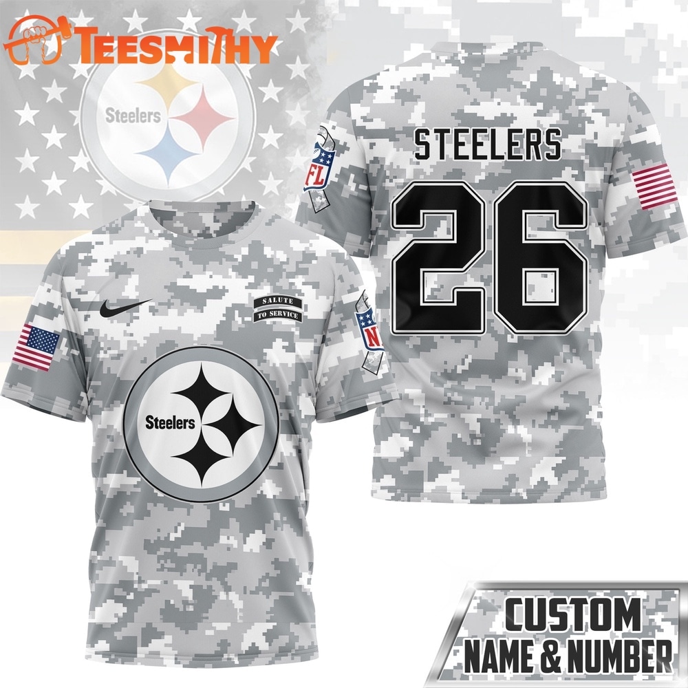 Pittsburgh Steelers NFL Salute to Service Custom Name & Number Camo 3D Shirt