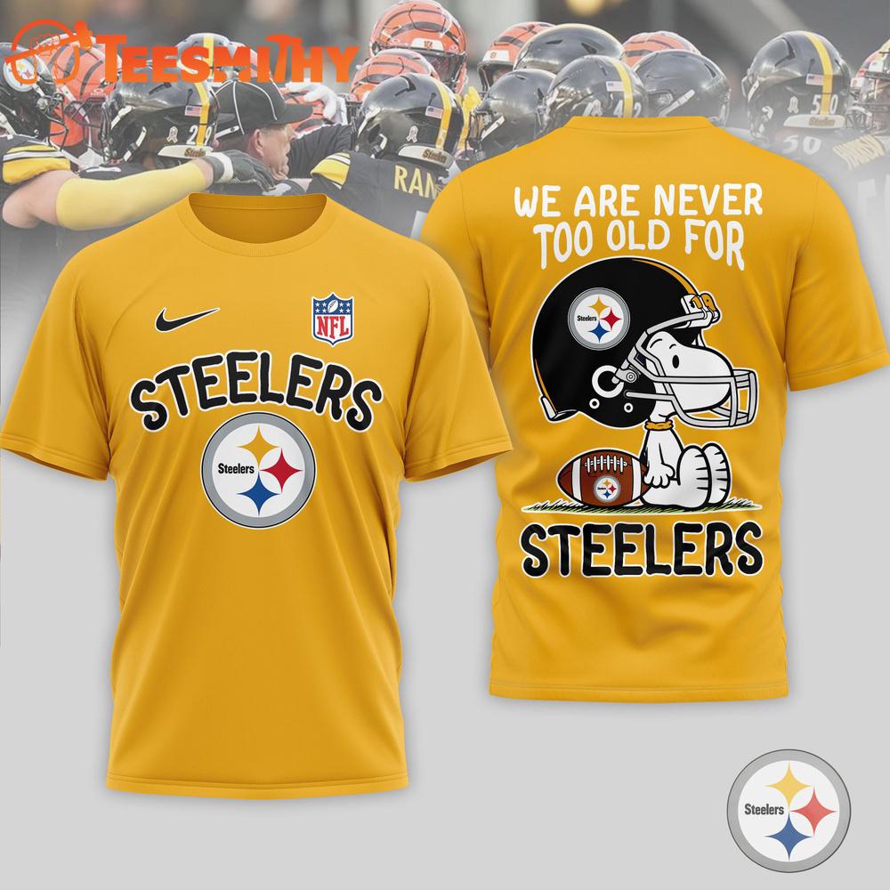 Pittsburgh Steelers NFL Snoopy Never Too Old New Design 3D Shirt