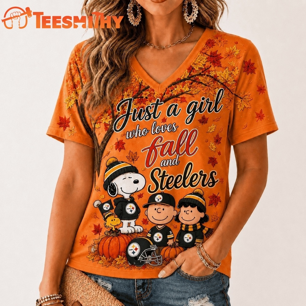 Pittsburgh Steelers NFL Snoopy Peanuts Fall Season V Neck T Shirt