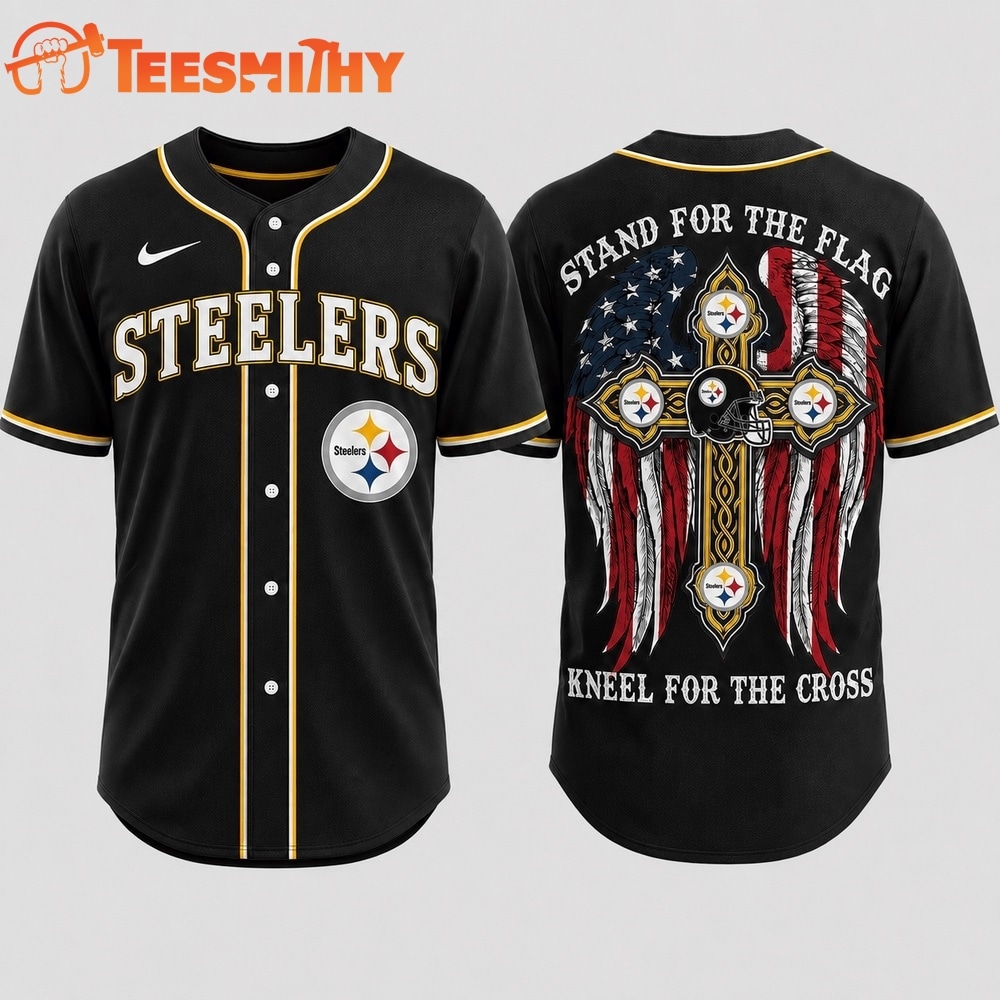 Pittsburgh Steelers NFL Stand For The Flag Kneel For The Cross Baseball Jersey Shirt