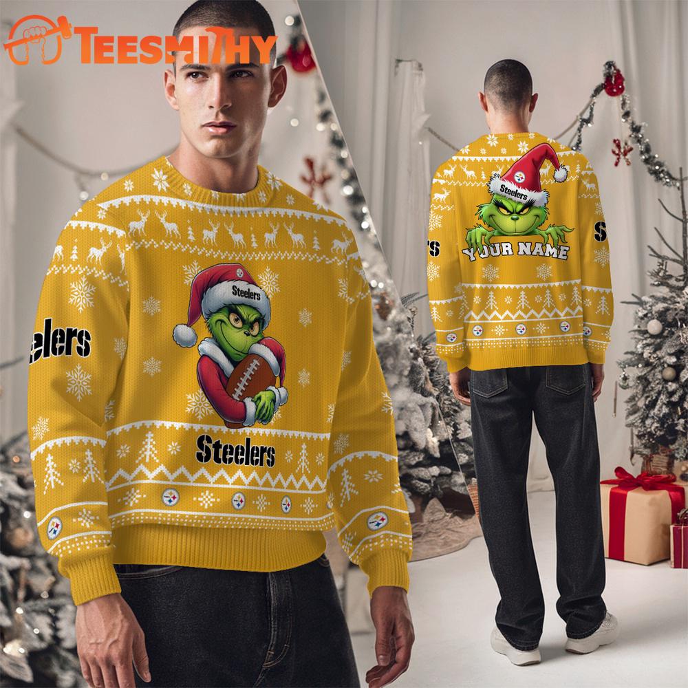 Pittsburgh Steelers NFL Team Color Grinch Ugly Christmas Sweater