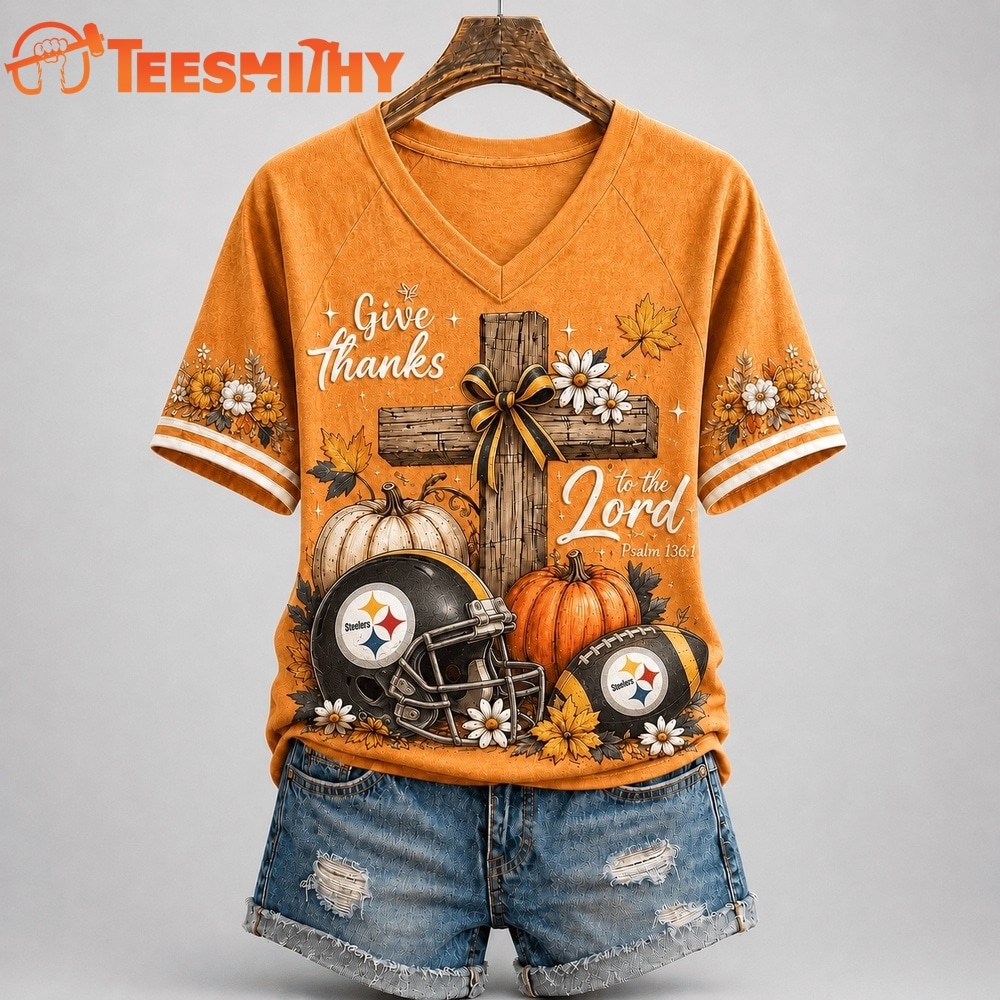 Pittsburgh Steelers NFL Thanksgiving Faith And Football V Neck T Shirt