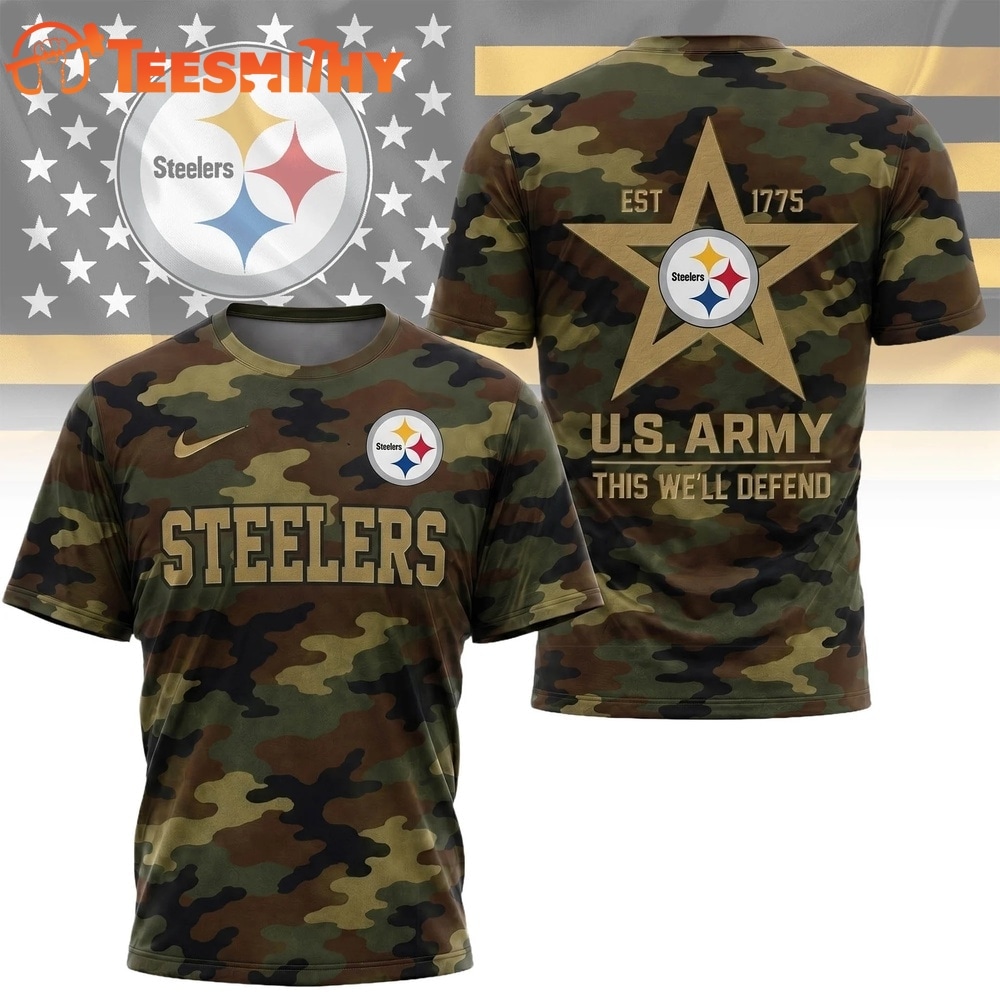 Pittsburgh Steelers NFL Veterans US Army Camo New Design 3D Shirt