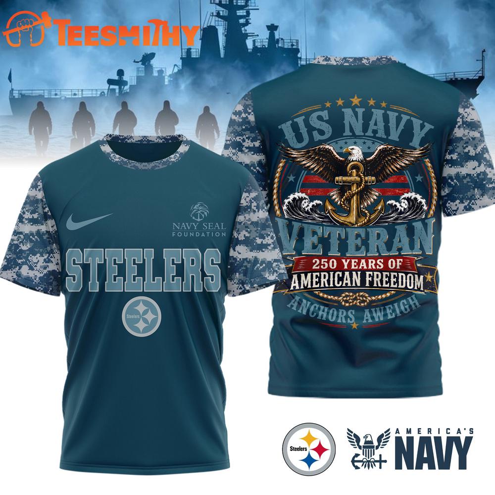 Pittsburgh Steelers US Navy Veteran 250 Years American Freedom 3D Shirt