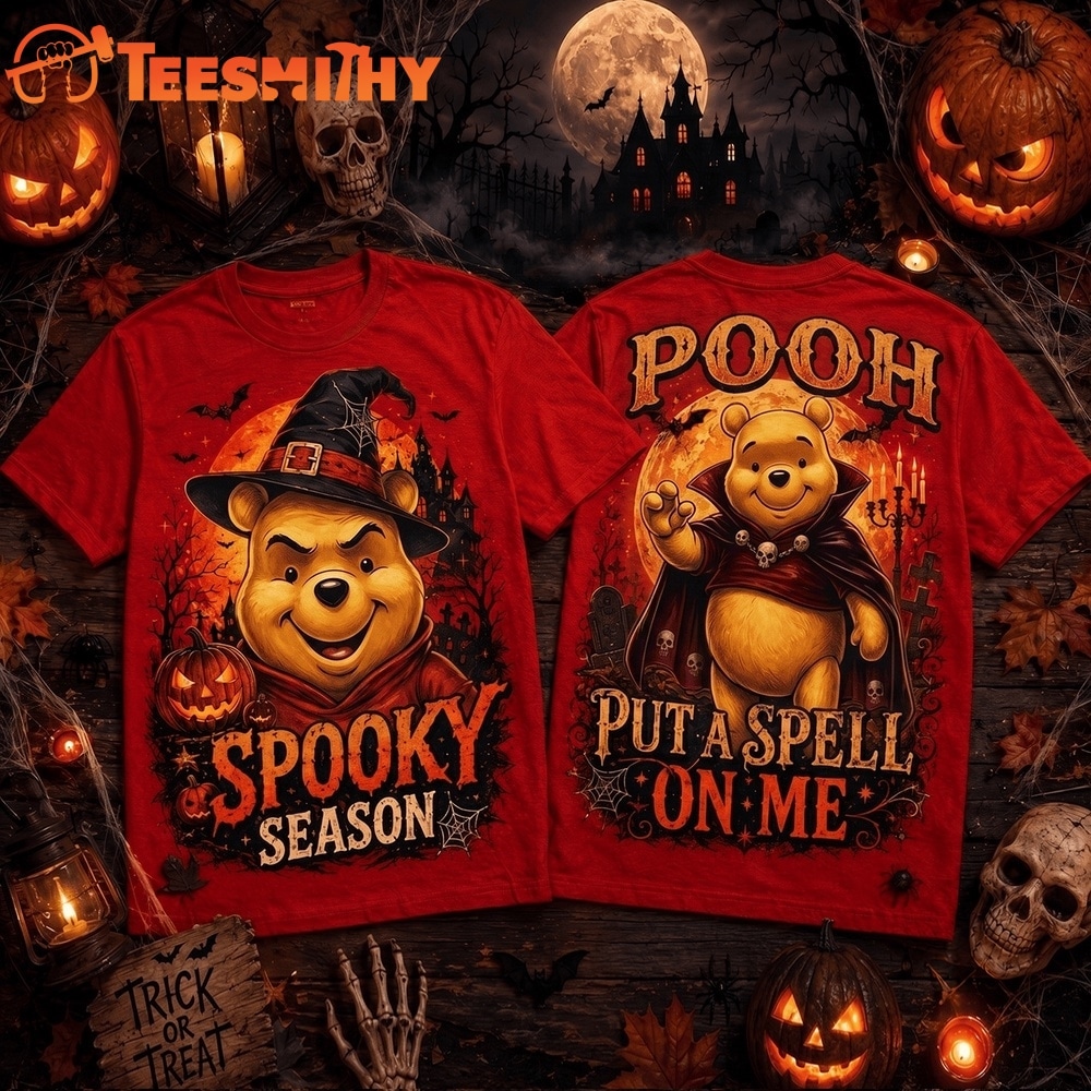 Pooh Witch Hat And Vampire Cape Halloween Lovers Who Embrace Spooky Season 3D Shirt