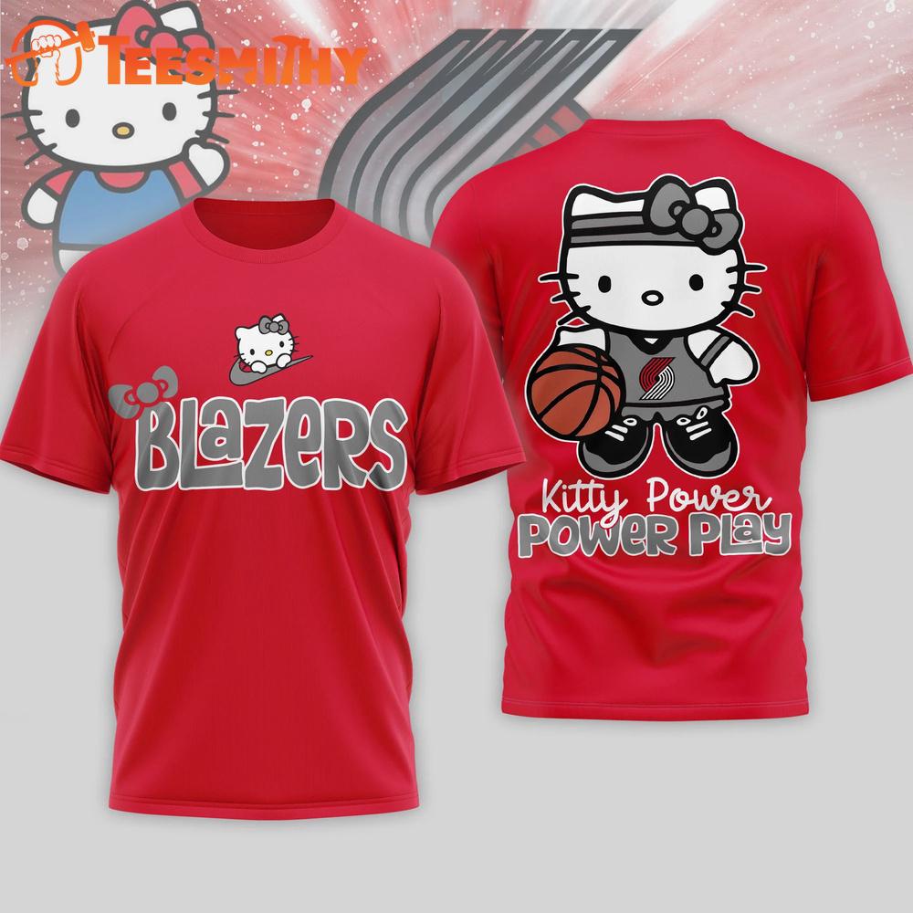 Portland Trail Blazers 2026 NBA Hello Kitty Power Play 3D T Shirt