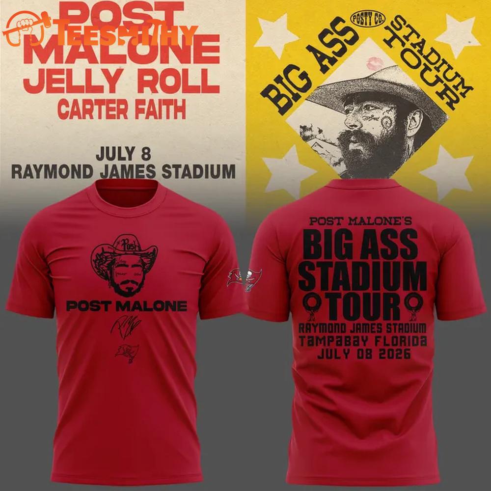Post Malone x Tampa Bay Buccaneers Big Ass Tour 2026 Red 3D Shirt