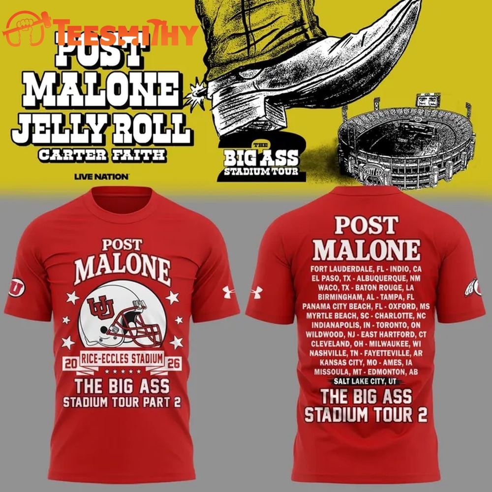 Post Malone x Utah Utes Mascot Football THE BIG ASS Stadium Tour Part 2 Limited Edition 3D Shirt