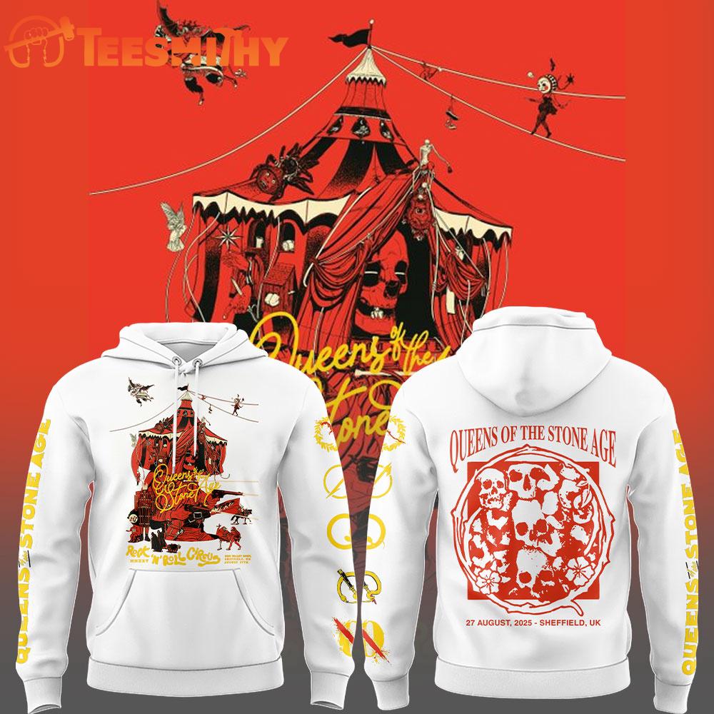 Queens of the Stone Age Aug 27 2025 Don Valley Bowl Sheffield Tour White Hoodie
