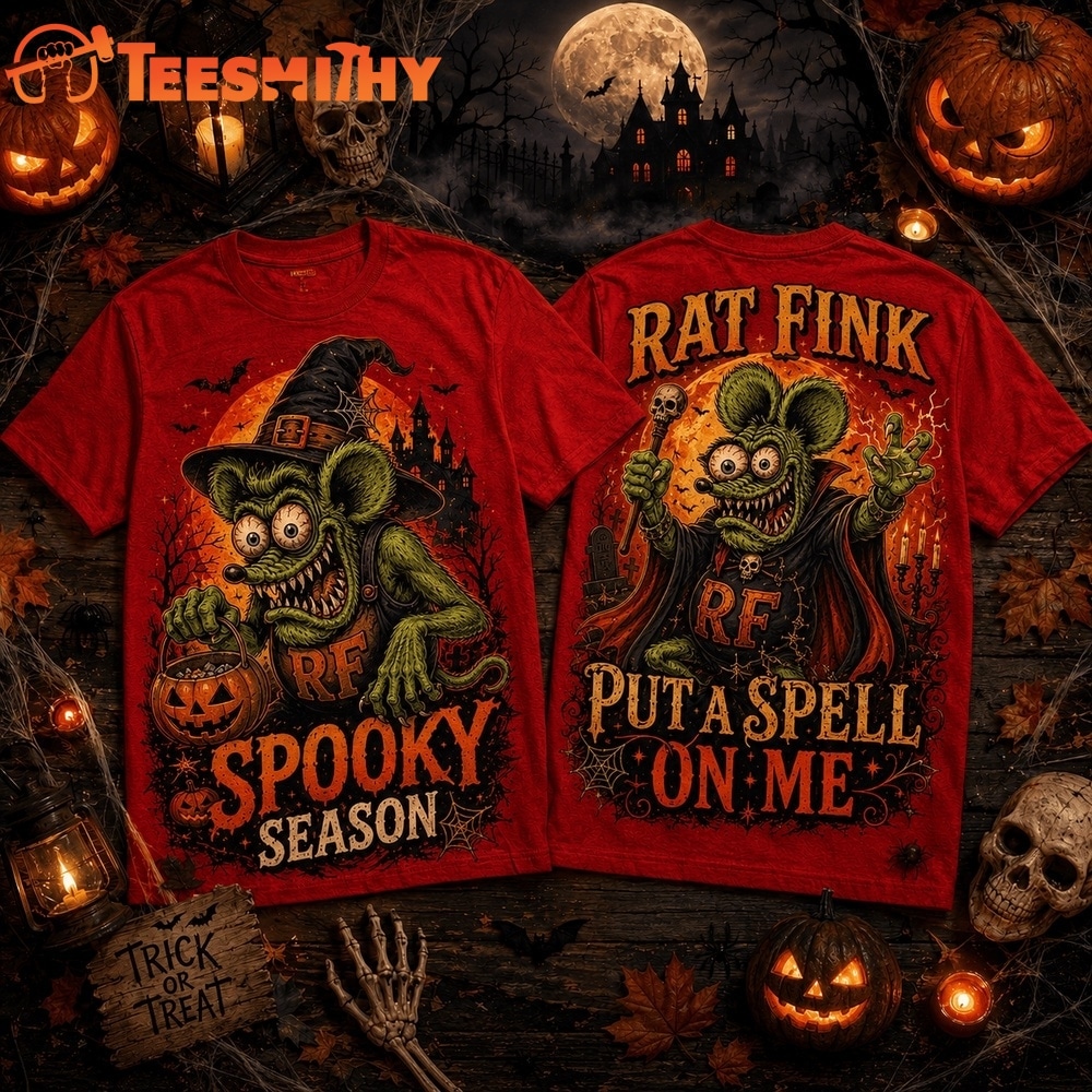 Rat Fink Witch Hat Orange Moon Halloween Spooky Season 3D Shirt
