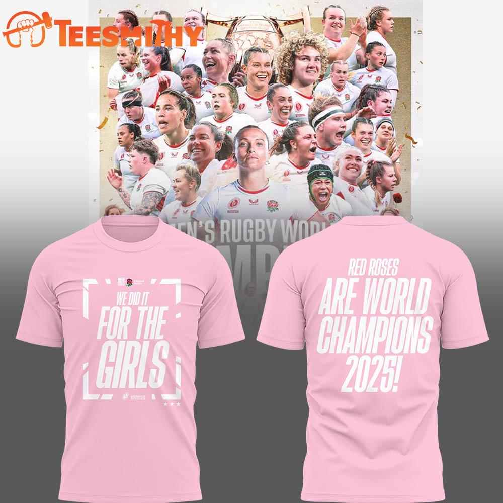 Red Roses 2025 Women’s Rugby World Cup Champions Pink 3D Shirt