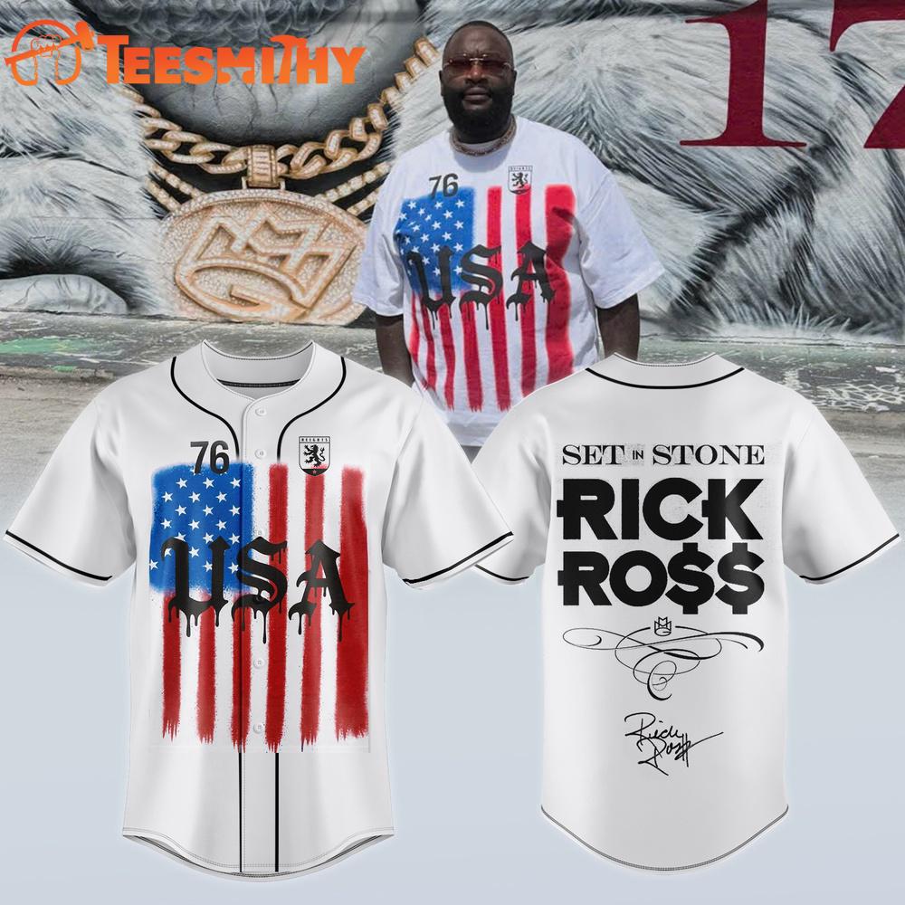 Rick Ross Set In Stone Album 2026 USA Flag Signature Baseball Jersey