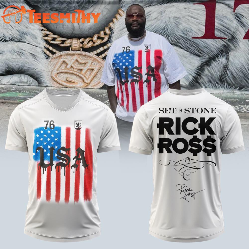 Rick Ross Set In Stone Album 2026 USA Flag Signature T Shirt