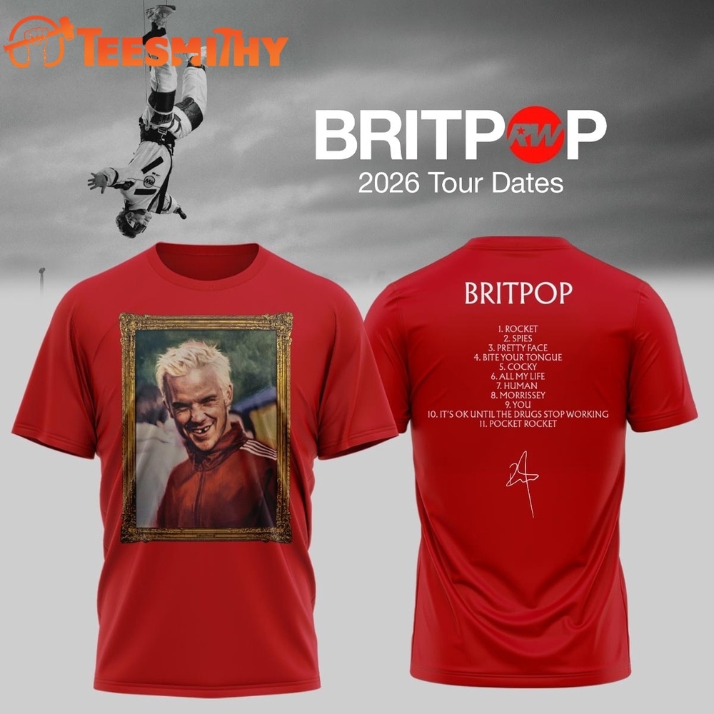 Robbie Williams BRITPOP World Tour 2026 New Design T Shirt 1 Robbie Williams BRITPOP World Tour 2026 New Design T Shirt