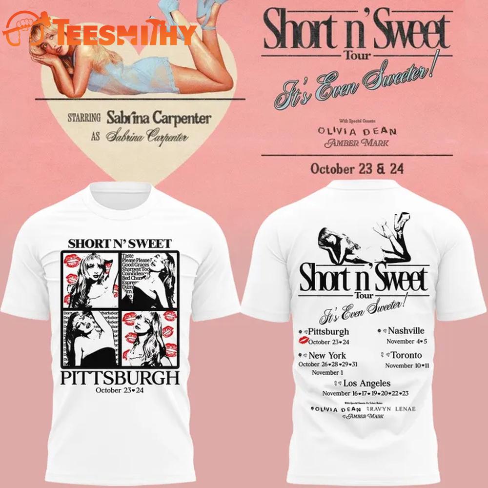 Sabrina Carpenter Short N' Sweet Tour 2025 White 3D Shirt Sabrina Carpenter Short N' Sweet Tour 2025 White 3D Shirt