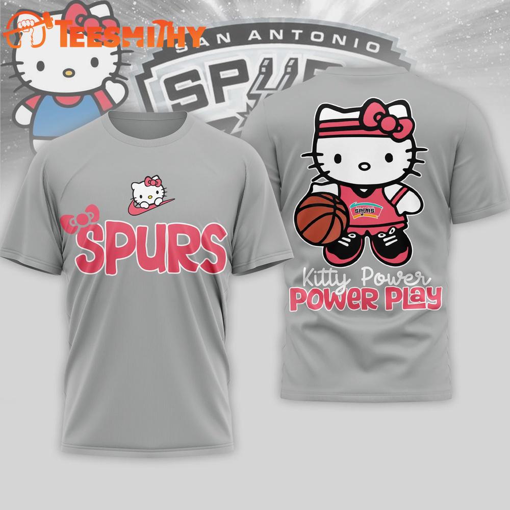 San Antonio Spurs 2026 NBA Hello Kitty Power Play 3D T Shirt