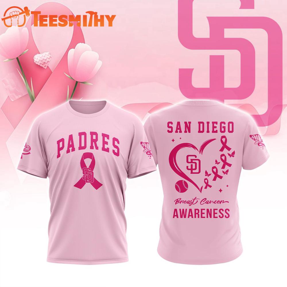 San Diego Padres 2025 MLB Pink Breast Cancer Awareness Design 3D Shirt
