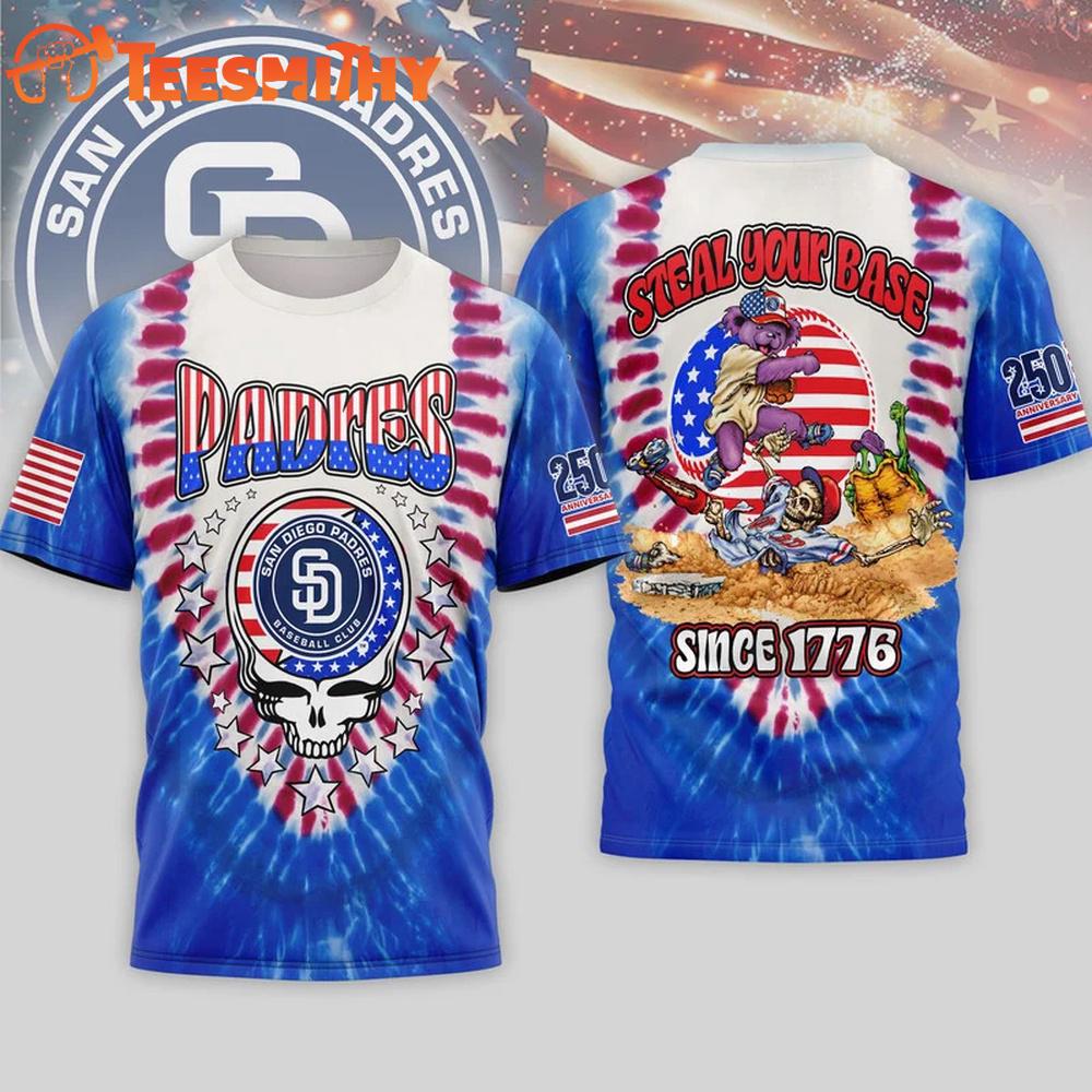 San Diego Padres 2026 MLB Grateful Dead 250 Years Of America 3D T Shirt