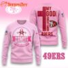 San Francisco 49ers 2025 NFL My God Is Stronger Than Breast Cancer Chritmas Sweater