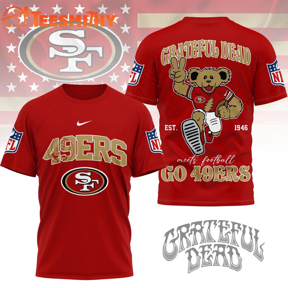 San Francisco 49ers 2026 NFL Grateful Dead Retro Bear 3D T Shirt