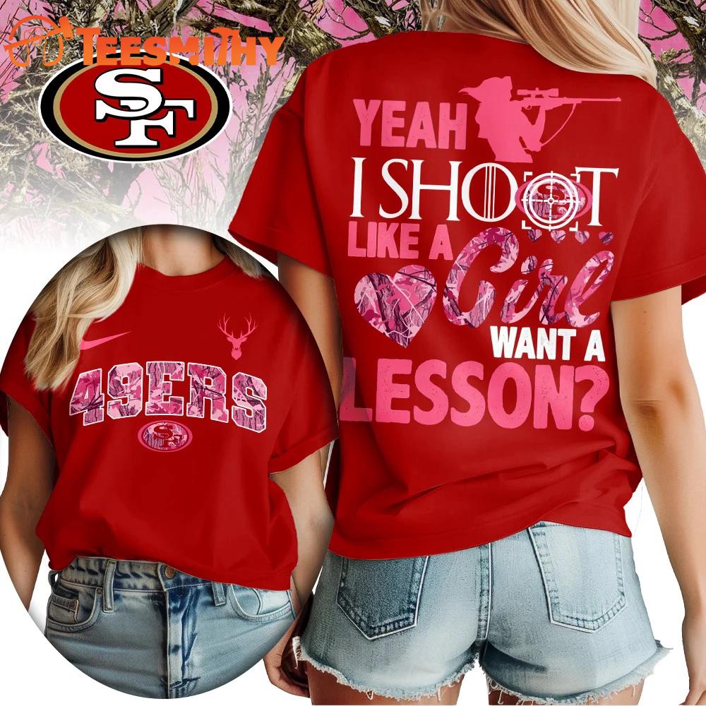 San Francisco 49ers 2026 NFL Shoot Like A Girl All Over Print Shirt