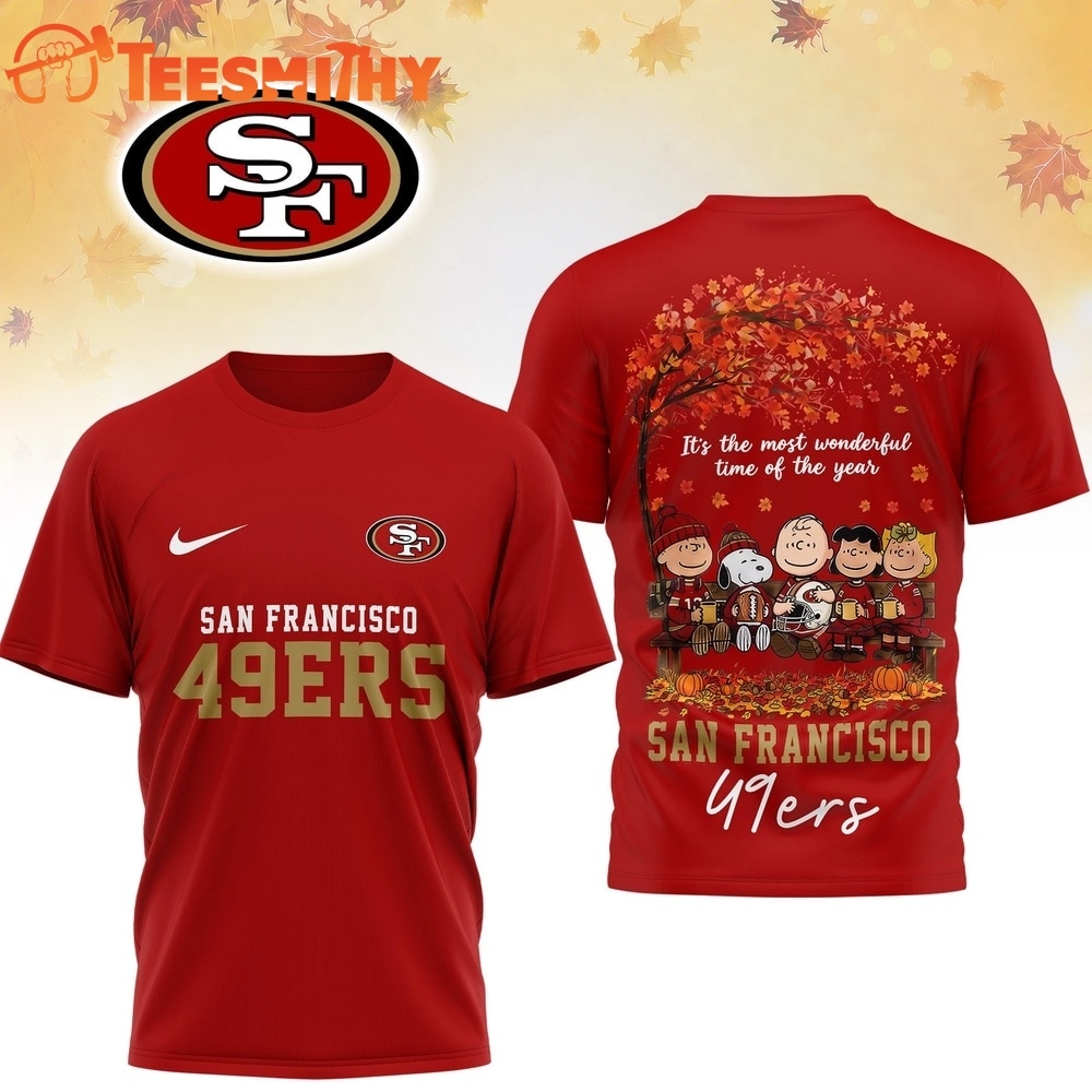 San Francisco 49ers 2026 NFL Snoopy Peanut It's the Most Wonderful Time of the Year 3D Shirt