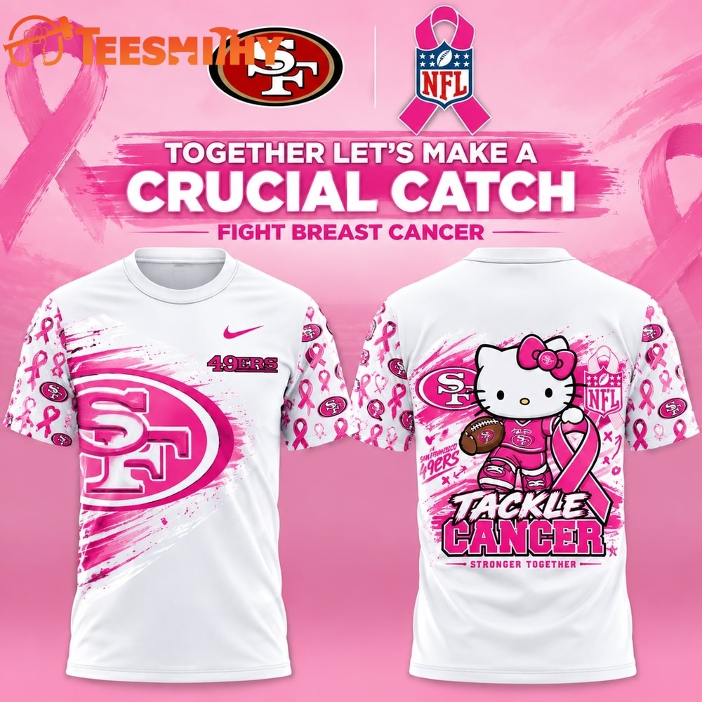 San Francisco 49ers Breast Cancer Awareness x Hello Kitty Tackle Cancer Together 3D Shirt