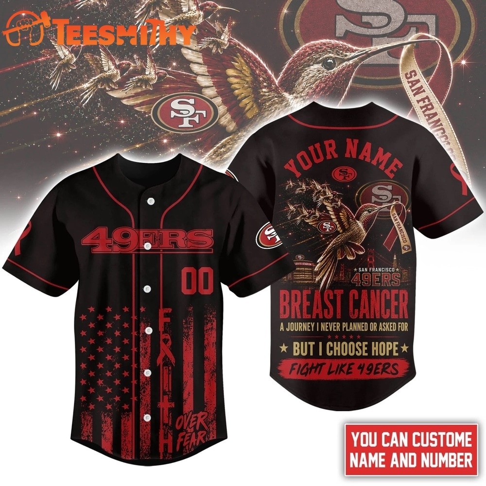 San Francisco 49ers NFL Breast Cancer Hope Over Fear Baseball Jersey