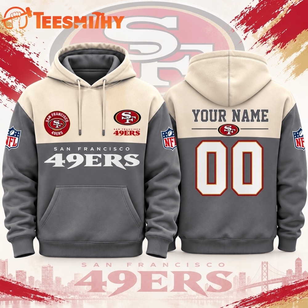 San Francisco 49ers NFL Custom Varsity Colorblock Pullover Hoodie