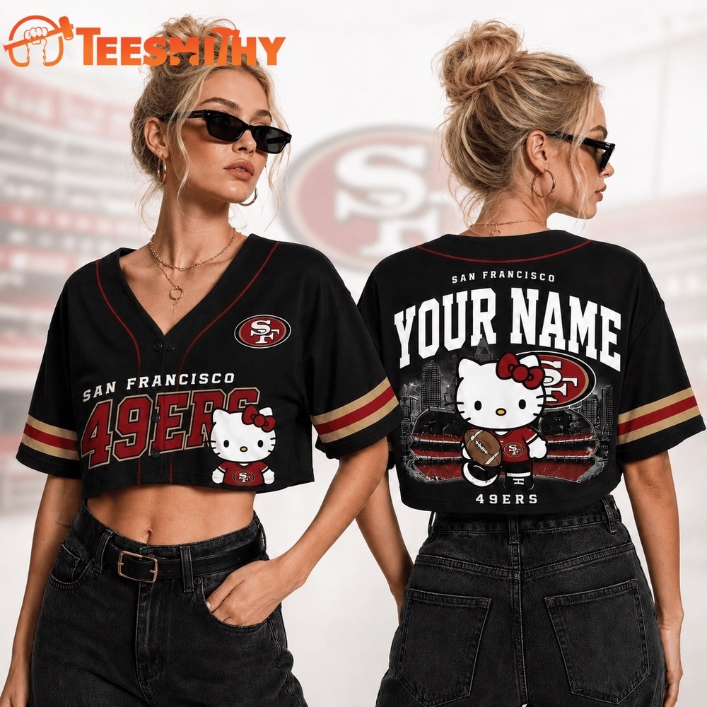 San Francisco 49ers NFL Hello Kitty Personalized Crop Top Baseball Jersey