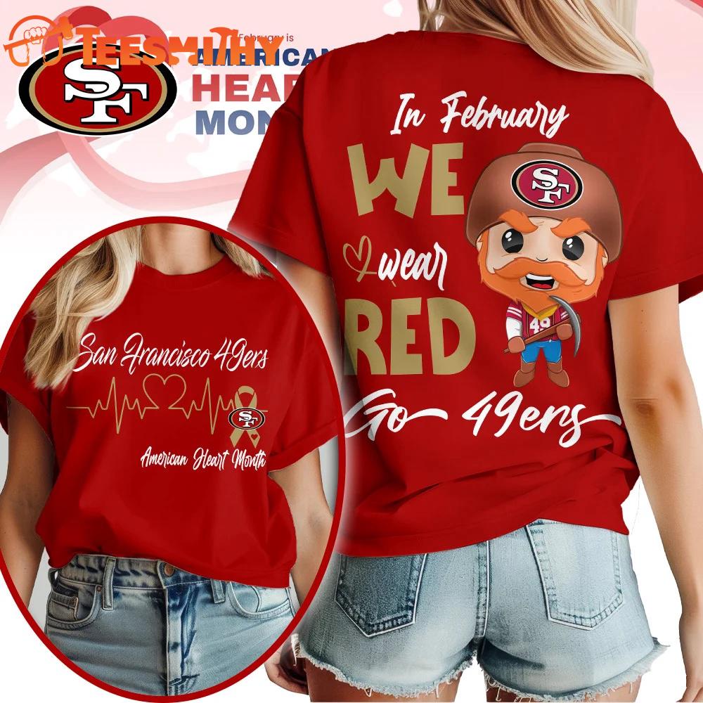 San Francisco 49ers NFL Mascot American Heart Month Unisex 3D Shirt