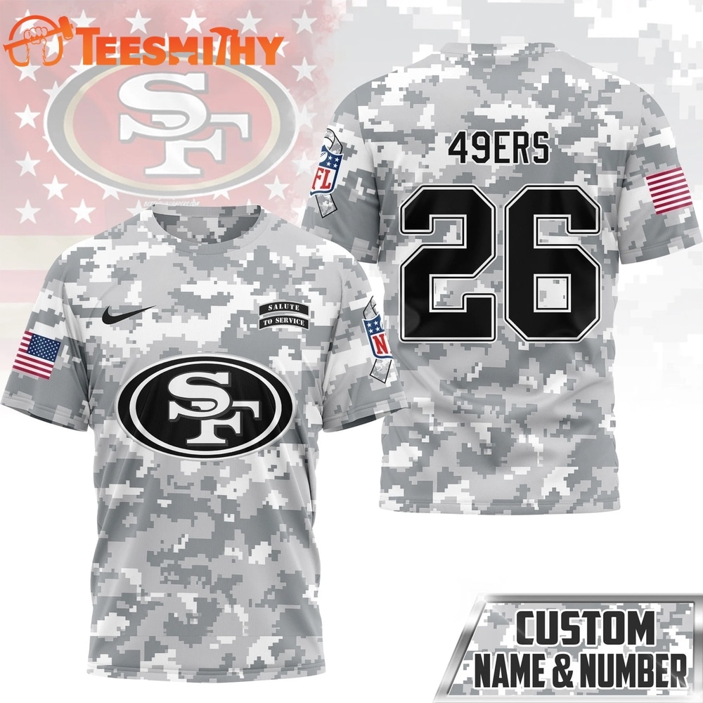 San Francisco 49ers NFL Salute to Service Custom Name & Number Camo 3D Shirt