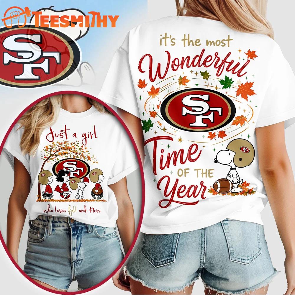 San Francisco 49ers NFL Snoopy Fall Wonderful Time of the Year 3D Shirt