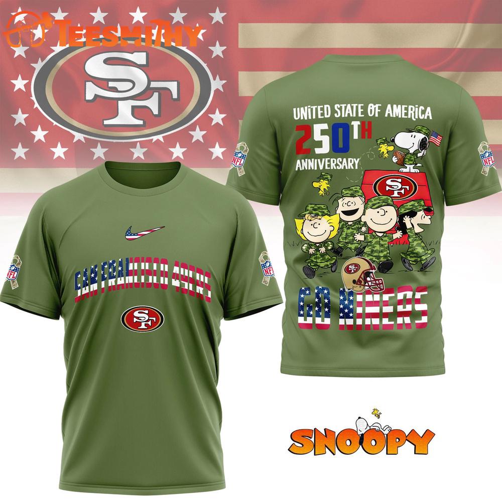 San Francisco 49ers NFL Snoopy Peanuts Freedom 250th of America 3D T Shirt