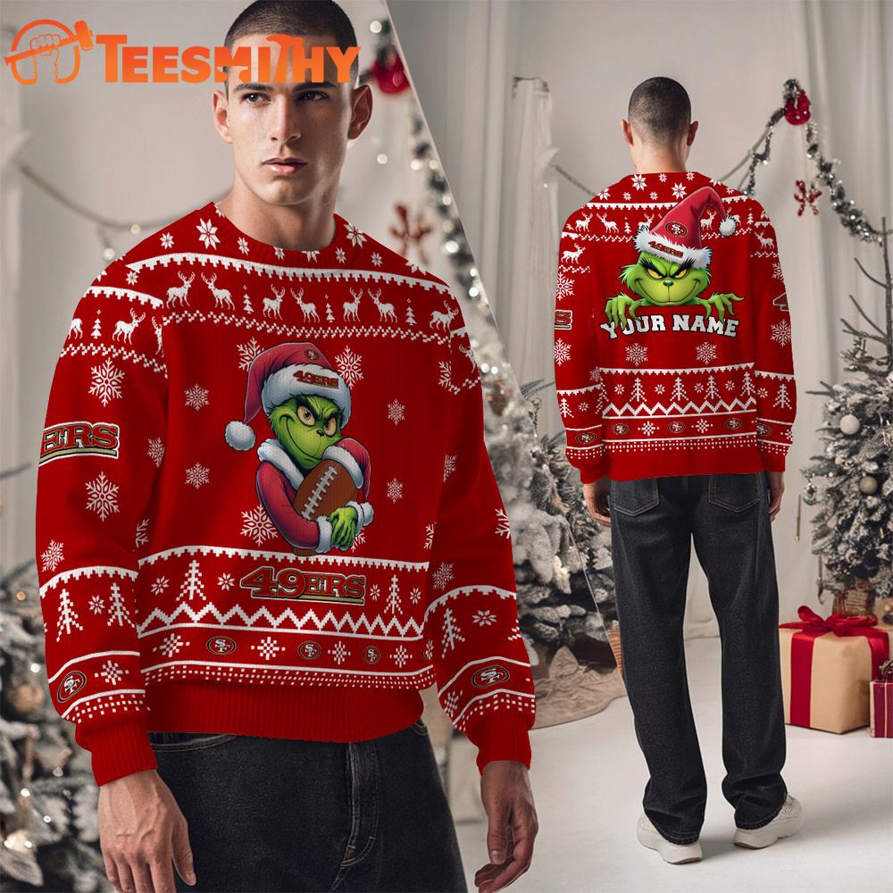 San Francisco 49ers NFL Team Color Grinch Ugly Christmas Sweater