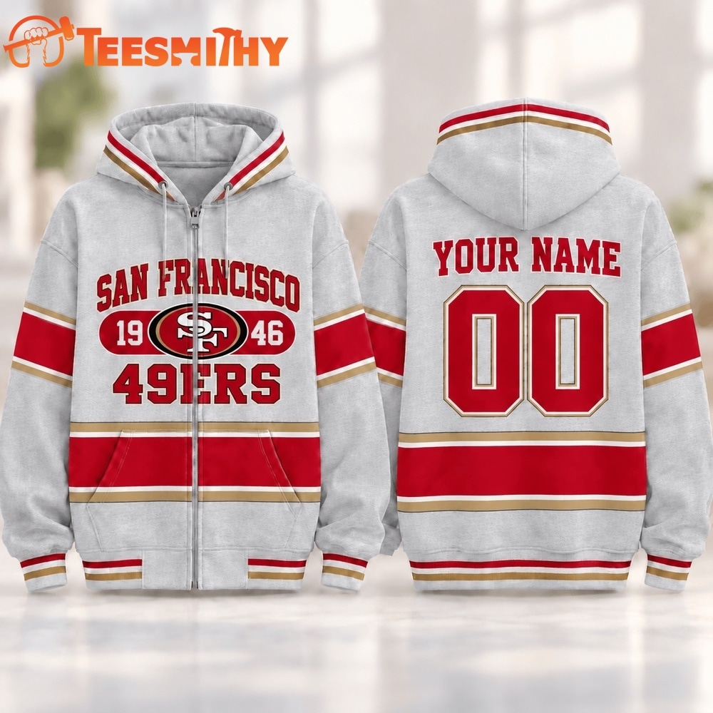 San Francisco 49ers NFL Varsity Stripe Zip Hoodie