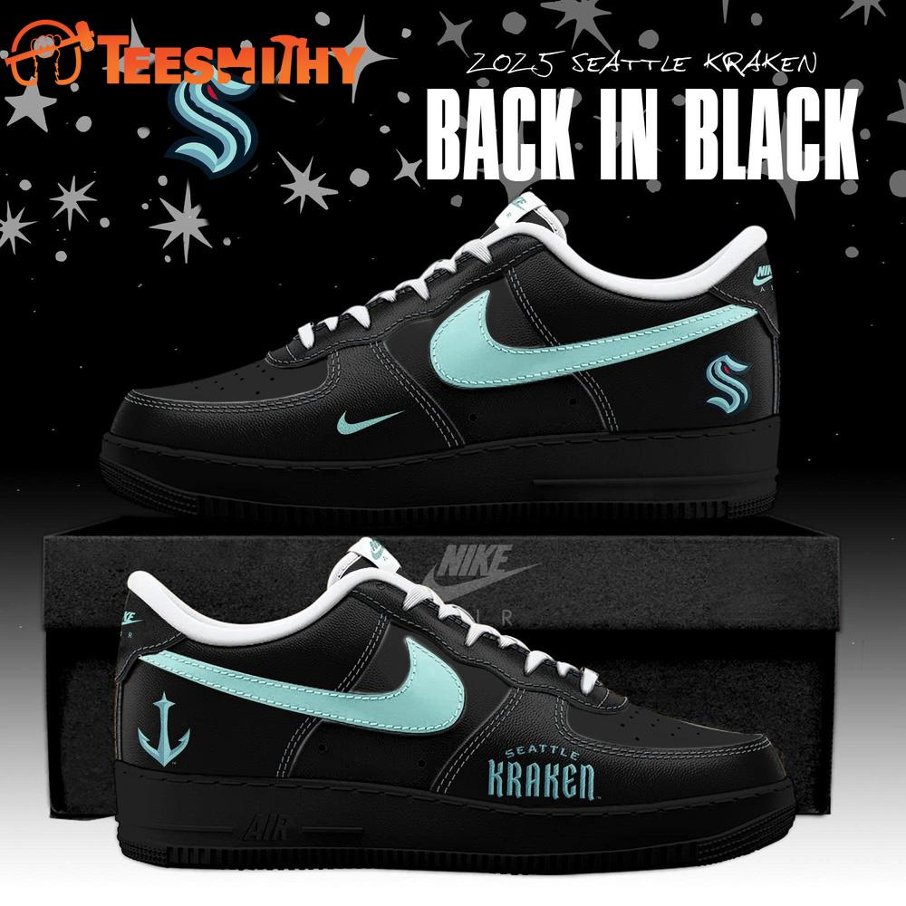 Seattle Kraken Back In Black 2025 Special Edition Air Force 1 Shoes Sneaker