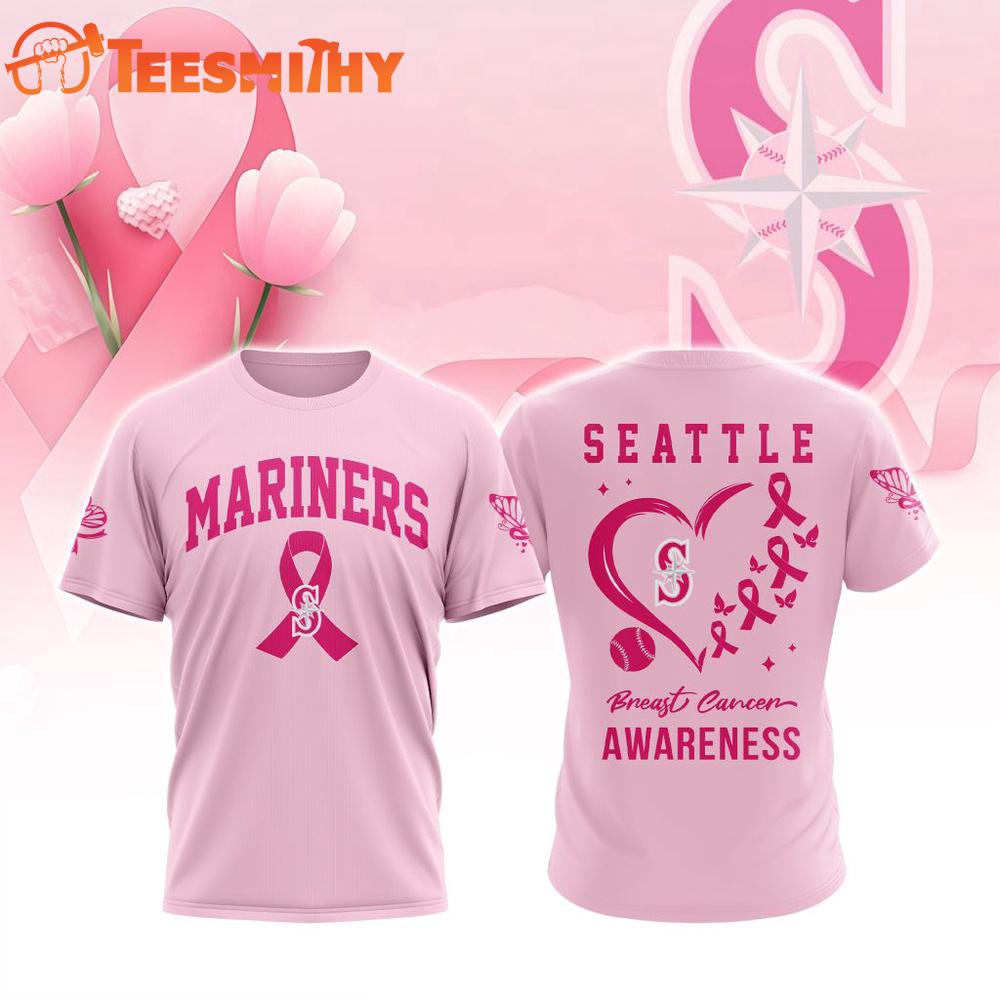 Seattle Mariners 2025 MLB Pink Breast Cancer Awareness Design 3D Shirt