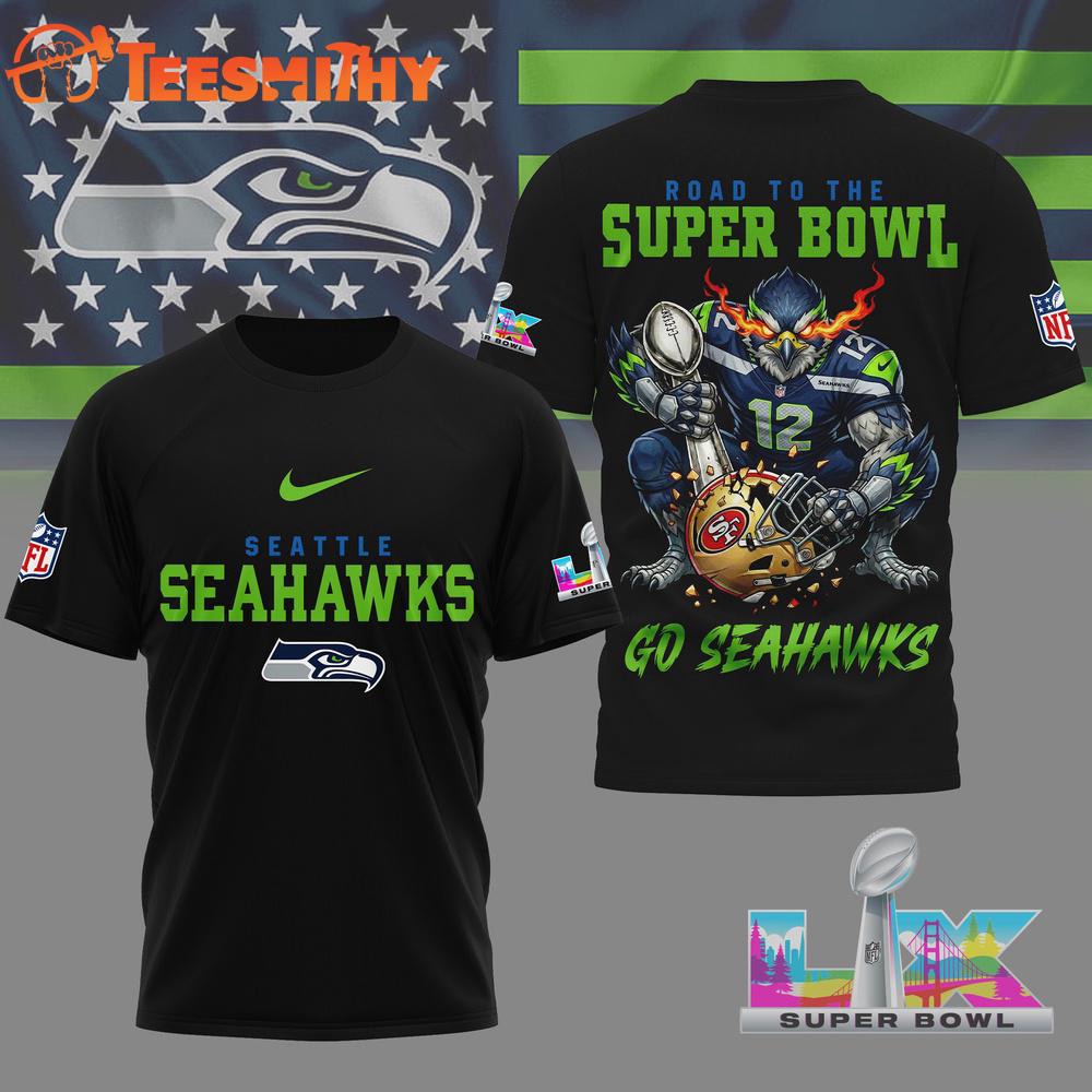 Seattle Seahawks 2026 NFL Road To Super Bowl Black 3D Shirt