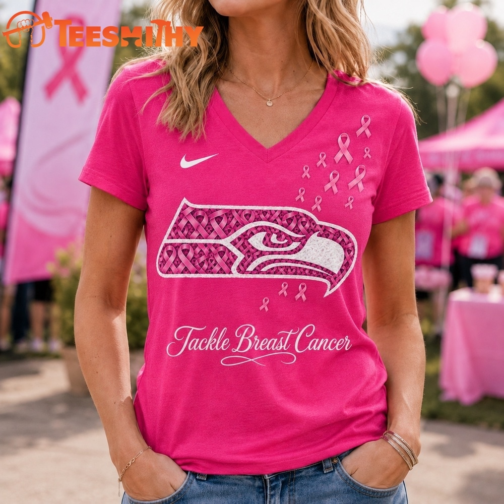 Seattle Seahawks 2026 NFL Tackle Breast Cancer V neck T Shirt