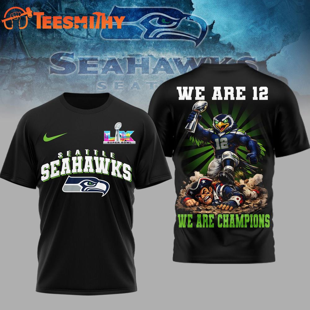 Seattle Seahawks NFL 2026 Super Bowl We Are Champions Black T Shirt